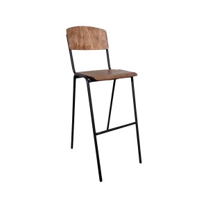 Super-Seat | De Vanitas vintage oldschool barkrukken bruin | Bruin hout en zwart metaal, hoge rugleuning, strakke oude-school uitstraling. | Horecameubilair