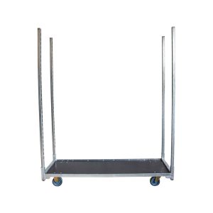 Super-Seat | De Stoelenkarren XL Deense transportkar 160cm | Platte metalen basis, vier metalen palen, blauwe zwenkwielen, staal, blauw/grijs. | Horecameubilair
