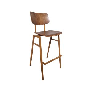 Super-Seat | De Rietveld industrial bar stools brown ochre | Tabouret en bois robuste, brun/ocre ; repose-pieds en métal ; aspect rustique. . | Mobilier de restauration