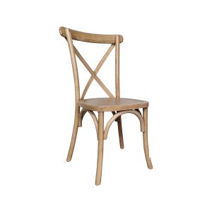 Super-Seat | The Cross back stacking chairs natural wood | Chaise en bois naturel avec dossier en croix, assise ronde, pieds angulaires. | Mobilier de restauration