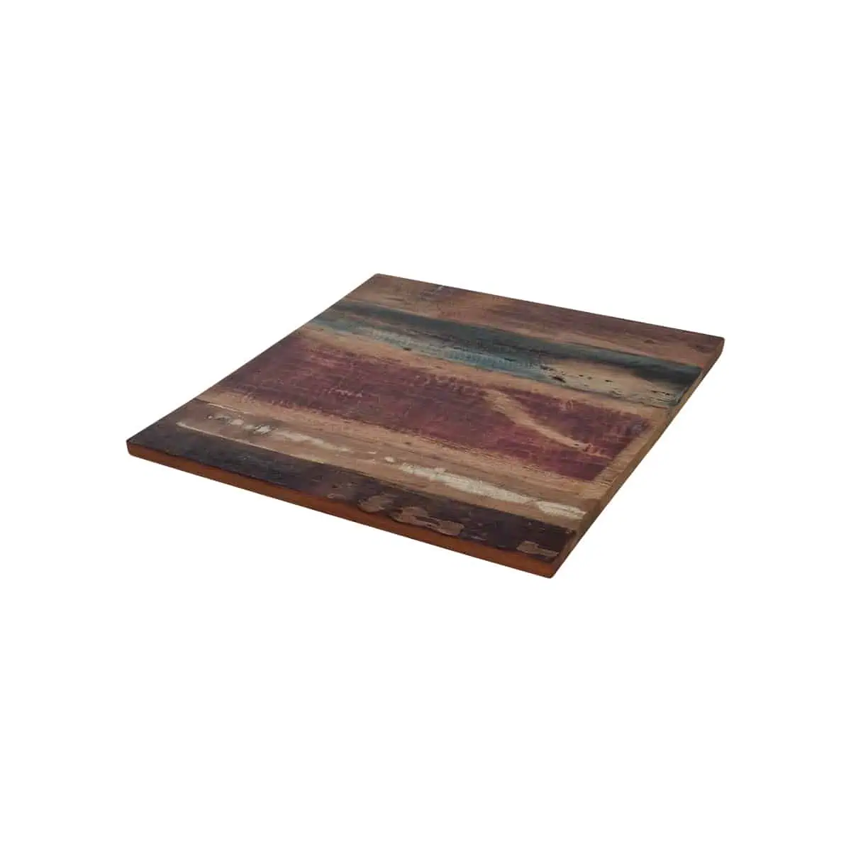 Super-Seat | Massief houten vintage tafelbladen kleur de wereld 70x70cm | Vierkant tafelblad van massief hout, versterkt in bruin, rood en groen. | Horecameubilair