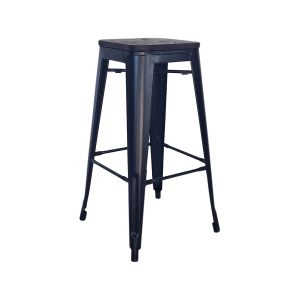 Super-Seat | Tolix Barstool Matt Black Wood | Stabiler Hocker aus mattschwarzem Holz mit vier geraden Beinen und praktischer Fußstütze. | Catering Möbel