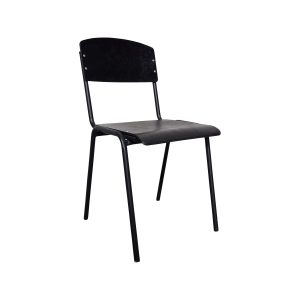 Super-Seat | De Vanitas vintage schoolstoelen zwart | Zwarte metalen stoel met minimalistisch design, vlakke zitting, gebogen rugleuning. | Horecameubilair