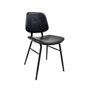 Super-Seat | De Miles Retro horecastoelen vintage Zwart | Zwarte leren stoel met witte stiksels, metalen poten, retro en modern ontwerp. | Horecameubilair