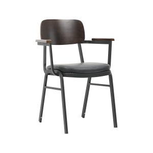 Super-Seat | Jody Design Hospitality Stacking Chair | Brauner Metallrahmen, braune Kissen, Holzteppich. Minimalistisches und robustes Design. | Catering Möbel