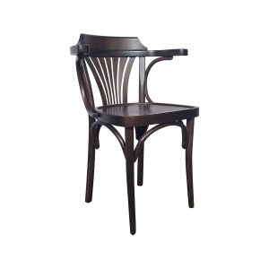 Super-Seat | De Thonet Bentwood Armstoelen Waaiers Oud Bruin | Elegante stoel van donker hout met gebogen armleuningen, spijlen en klassieke cafécharme. | Horecameubilair