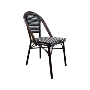 Super-Seat | The Wicker horeca (terras) stoelen café de Paris zwart | Zwart-wit geweven zitting en vloerkleed, donkerbruin rieten frame. | Horecameubilair