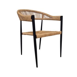 Super-Seat | Praag Terrasstoel | Zwart frame met gevlochten natuurlijke vezels, minimalistisch design en ronde rugleuning. | Horecameubilair