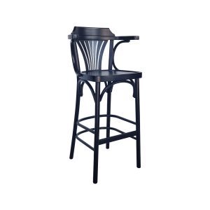 Super-Seat | De Thonet gebogen houten café barkrukken zwart, met tapijt MA waaier | Zwart hout, waaier rugleuning, rond zitvlak. Elegante uitstraling. | Horecameubilair