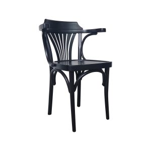 Super-Seat | Thonet Bentwood Café Armchairs | Schwarze Holzstühle mit geschwungener Rückenlehne, Armlehnen und vertikalen Stangen. Retro und stilvoll. | Catering Möbel