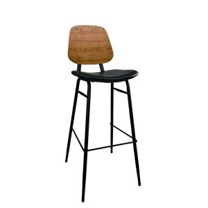 Super-Seat | Miles Retro hospitality bar stools | High black metal frame, wooden back, luxurious black upholstered seat. | Mobilier de restauration