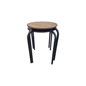 Super-Seat | Stapel Tabouret Vanitas schoolkrukken | Zwarte metalen poten, zitvlak van natuurlijk hout, minimalistisch design. | Horecameubilair