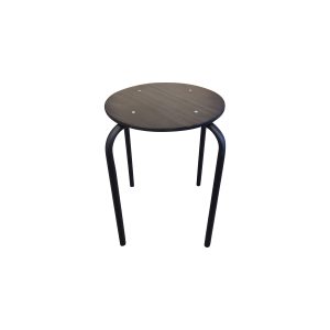 Super-Seat | Tabouret Vanitas schoolkrukken zwart | Minimalistische ronde houten kruk, donkerbruin blad, drie zwarte metalen poten. | Horecameubilair