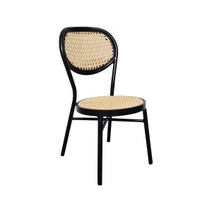 Super-Seat | Der Chopin Noir Thonet Stuhl | Schwarzes Gestell, runde Rückenlehne und Sitz aus Rohrgeflecht; moderne und traditionelle Materialien. | Catering Möbel