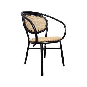 Super-Seat | Die Chopin Noir Thonet Terrassenstühle | Schwarzes Metallgestell, Sitz und Rückenlehne aus geflochtenem Rattan, moderne Eleganz. | Catering Möbel