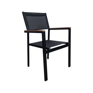 Super-Seat | Textiel horeca (terras) stoelen Sunny zwart | Zwarte metalen stoel met mesh zitting en rugleuning, modern en minimalistisch. | Horecameubilair