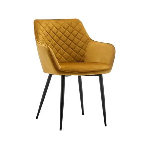 Super-Seat | The Diamond velvet hospitality chairs ochre | Mustard velours, pieds en métal noir, surpiqûres en diamant matelassé, accoudoirs. | Mobilier de restauration