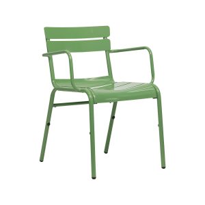 Super-Seat | The Luxembourg hospitality patio armchairs green | Chaises en métal vertes avec accoudoirs, dossier à lattes et quatre pieds. | Mobilier de restauration