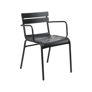 Super-Seat | Luxembourg hospitality (terrace) armchairs black | Chaise en métal noir avec des lattes horizontales, design minimaliste. | Mobilier de restauration