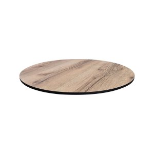 Super-Seat | De HPL horeca tafelbladen kasteel eiken | Rond houten tafelblad, lichtbruin met schijnbaar houtnerf. | Horecameubilair