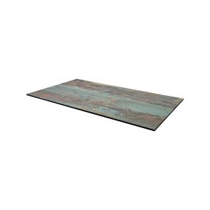 Super-Seat | HPL Hospitality Table Tops | Rustic wood table top with green/brown tones, beveled edges. | Hospitality Furniture