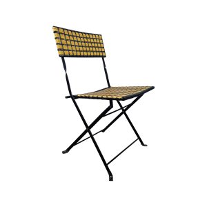 Super-Seat | Die Pariser Kunststoff-Rattan-Klappstühle | Schwarz, Metallgestell, Sitz und Rückenlehne aus geflochtenem Rattan in Blockform |. | Catering Möbel