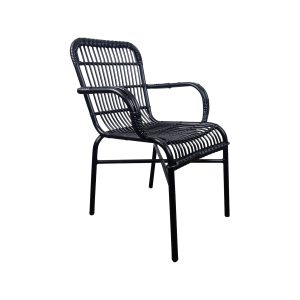 Super-Seat | De Tahiti rotan kunststof stoel | Zwarte wickervorm met metalen frame, geweven zitting en armleuningen. | Horecameubilair