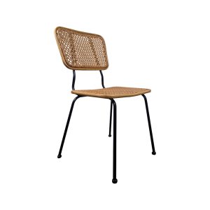 Super-Seat | De Fibra Nordic Design (Terras) Stoelen Webbing | Minimalistische stoel met gevlochten rotan, zwart metalen frame, natuurlijke textuur. | Horecameubilair