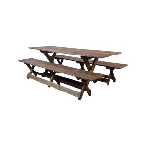 Super-Seat | The Monastery Vintage Picnic Sets | Old brown wood, apparent grain, sturdy and simple design with benches on both sides. | Hospitality Furniture