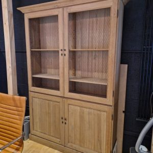 Super-Seat | The vintage oak sideboards | Oak and glass, tan chair, dark wall. Tough country style. | Hospitality Furniture