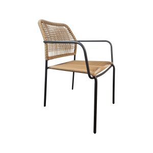 Super-Seat | The Harper hospitality budget patio chairs | Schwarzer Metallrahmen, hellbraune geflochtene Rattansitz/Lehne. | Catering Möbel