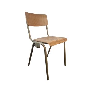 Super-Seat | Jupiter Vintage Tubax Stoelen Koppelbaar | Houten stoel met gebogen rugleuning, licht natuurlijk hout, dofgrijze metalen poten. | Horecameubilair