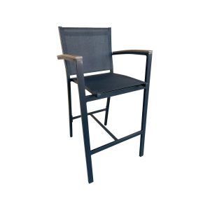 Super-Seat | Textile hospitality (patio) bar stools Sunny black model | High bar stool made of black metal with mesh fabric and armrests. Sleek design. | Hospitality Furniture