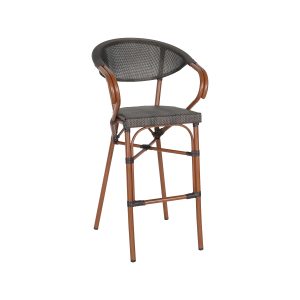 Super-Seat | Textile hospitality (patio) bar stools curved brown | Brown metal frame, mesh seat/back; with armrests and footrest. Ideal for hospitality industry. | Hospitality Furniture