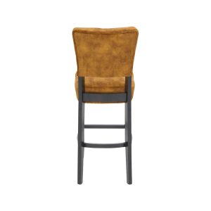 Super-Seat | Lisa Rome Hospitality Barstool | Assise et dossier en velours ocre, structure en bois noir, design épuré avec pouf. | Mobilier de restauration