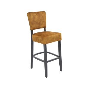 Super-Seat | The Lisa Rome hospitality bar stools | Tabouret de bar haut avec assise et dossier en velours ocre, pieds en métal noir. | Mobilier de restauration