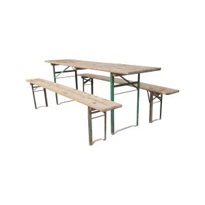 Super-Seat | Pakawi Vintage Picknicktafel | Houten uitstraling, metalen frame, met toegevoegde bankjes. Rustiek en weerbestendig. | Horecameubilair