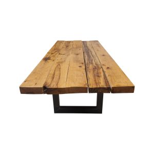 Super-Seat | Stamtafel (terras) | Eikenhout met zichtbare nerf, zwarte metalen onderstel, natuurkleur, gelakt voor duurzaamheid |. | Horecameubilair