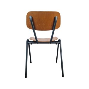 Super-Seat | Mexx Industriële Stapelbare Schoolstoel | Lichtbruin hout en zwart metaal, utilitair ontwerp |. | Horecameubilair