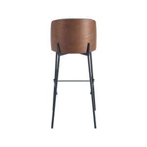 Super-Seat | Design new-yorkais | Tabourets de bar avec assise en bois et pieds en métal noir, assise ronde sur pieds fins et anguleux. | Mobilier de restauration