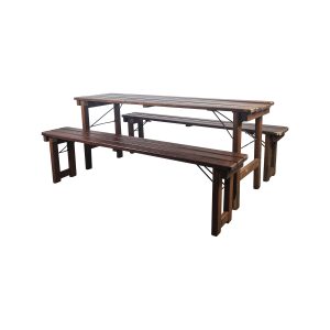 Super-Seat | The Deluxe Beer Table Set | Rustic brown wood, 180x50cm, with simple support and hinges. Includes 2 benches. | Hospitality Furniture