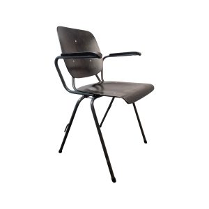 Super-Seat | Modern minimalist chair | Black wood seat/back with sturdy black metal frame, industrial style, tight corners. | Hospitality Furniture