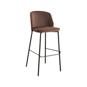 Super-Seat | Der New Yorker Designer Barhocker Holz Velours Mokka | Braunes Veloursleder mit modernen Akzenten und schlankem schwarzem Metall. | Horecameubilair