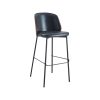 Super-Seat | The New York Design Bar Stools Wood Black Leather | Tabouret de bar moderne avec assise en cuir noir, pieds fins en métal et accent en bois brun foncé. | Mobilier de restauration