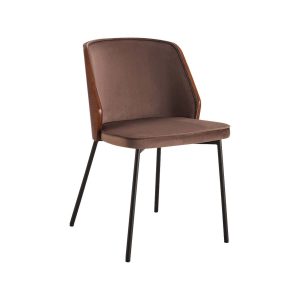 Super-Seat | De New York design stoelen hout velours Mokka stoel | Bruine velours stoel met zwarte metalen poten, houten details en een gebogen rugleuning. | Horecameubilair