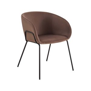 Super-Seat | Der Portland Designer Sessel Velours mokka | Mokka-Velours-Bekleidung, schwarze Metallkappe, gebogener Teppich, elegantes Design. | Horecameubilair