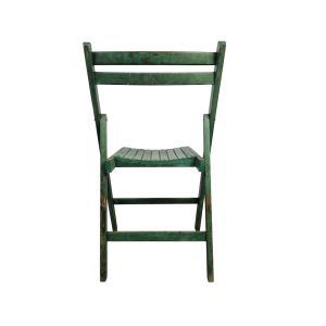 Super-Seat | Verde Vintage Wooden Folding Chair | Vert gazon, bois défensif avec siège à lattes, dossier en échelle ; aspect décoratif. | Mobilier de restauration