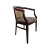 Super-Seat | The Bauhaus Curve Wooden Art Deco Armchair | Dunkles Holz mit wasserfestem Stoff; geschwungene Rückenlehne, offener Rücken; elegantes Design. | Catering Möbel