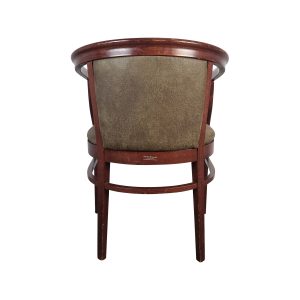 Super-Seat | The Bauhaus Curve Art Deco Armchair | Red mahogany armrest, green upholstery, four straight legs, polished wood finish. | Hospitality Furniture