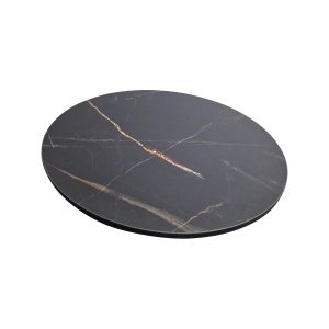 Super-Seat | The Marble plateaux de table en mélamine noire ronds 67cm | Aspect marbre noir, veines blanches/brunes, mélamine lisse et brillante. | Mobilier de restauration